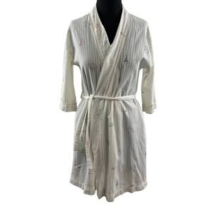 E BY ELOISE White Animal Print Long Sleeve Cotton Short Lightweight Robe XS